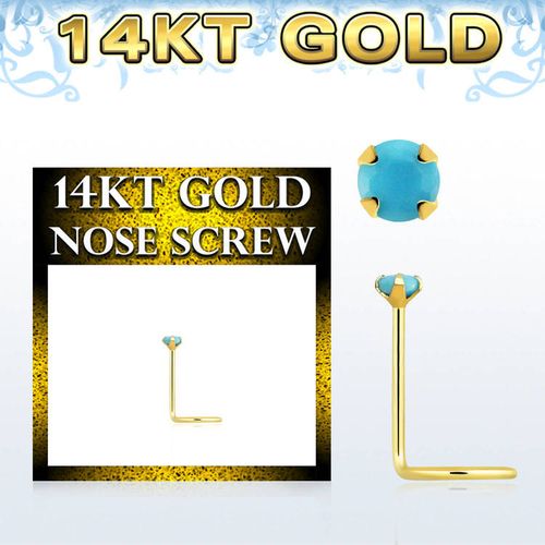 Nässmycke "nose screw" 0.6mm i äkta 14 karat guld med turquoise sten
