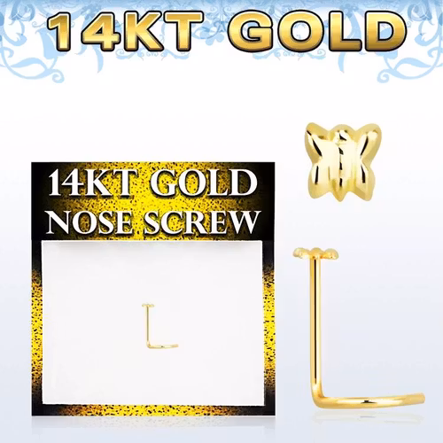 Nässmycke "nose screw" 0.6mm i äkta 14 karat guld med fjäril