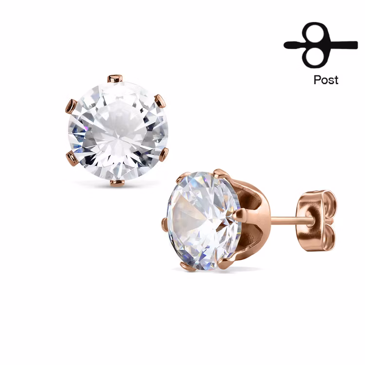 Örhänge roséguld med rund cubic zirconia (par)