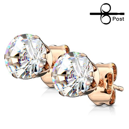 Örhänge roséguld med rund cubic zirconia (par)