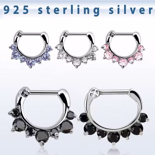 Septum clicker i 925-silver - CZ stenar 1.2mm