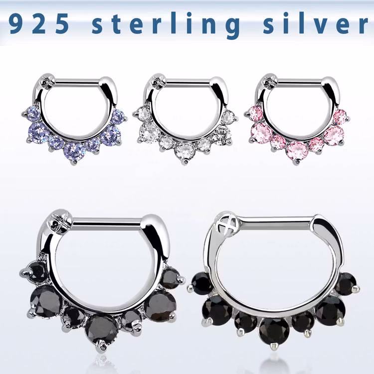 Septum clicker i 925-silver - CZ stenar 1.6mm