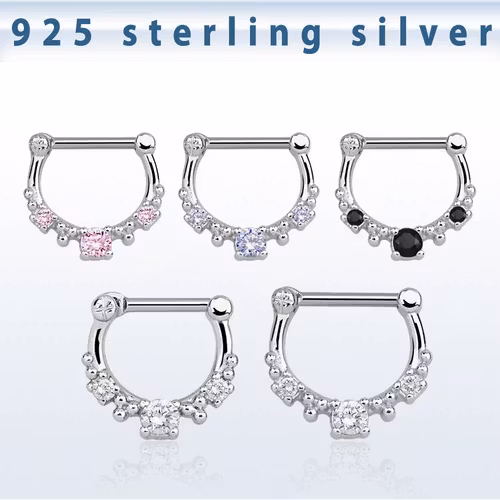 Septum clicker i 925-silver - CZ stenar 1.2mm