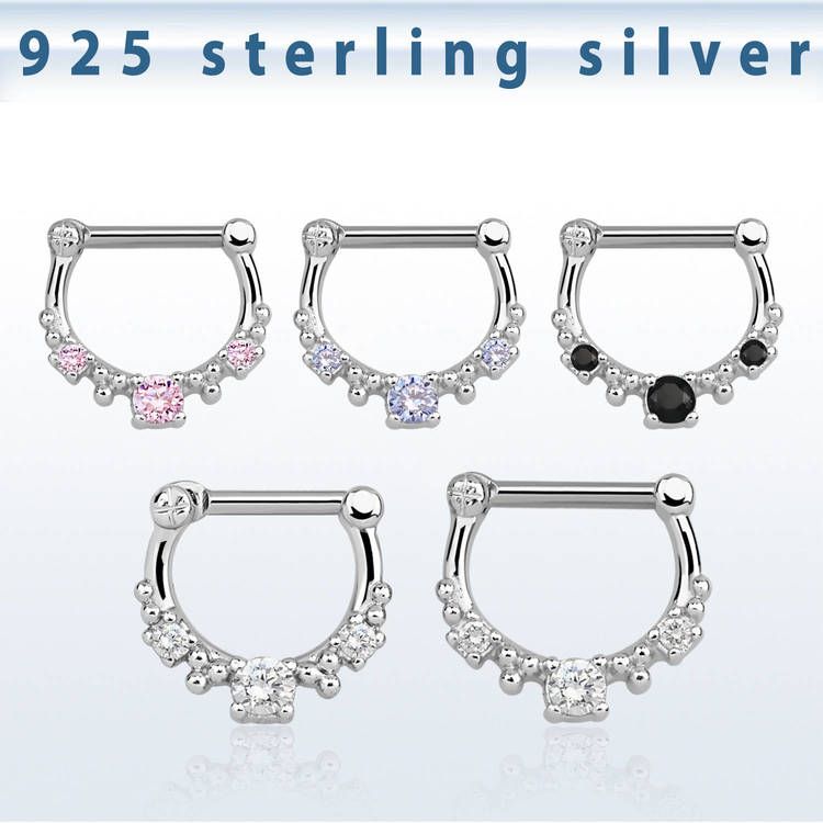 Septum clicker i 925-silver - CZ stenar 1.6mm