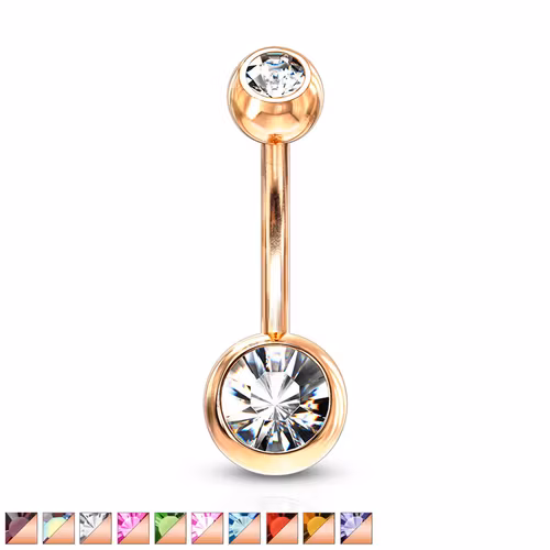 Navelsmycke 1.6mm roséguld PVD-pläterad kirurgiskt stål med 5 och 8mm crystalkulor