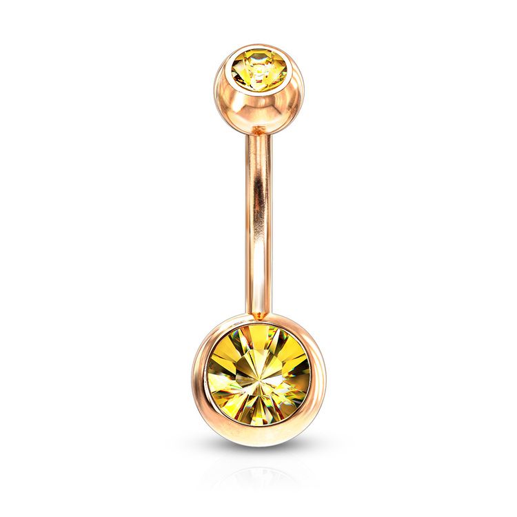 Navelsmycke 1.6mm roséguld PVD-pläterad kirurgiskt stål med 5 och 8mm crystalkulor