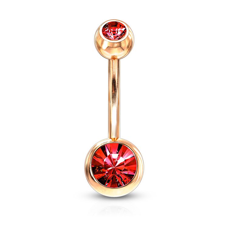 Navelsmycke 1.6mm roséguld PVD-pläterad kirurgiskt stål med 5 och 8mm crystalkulor