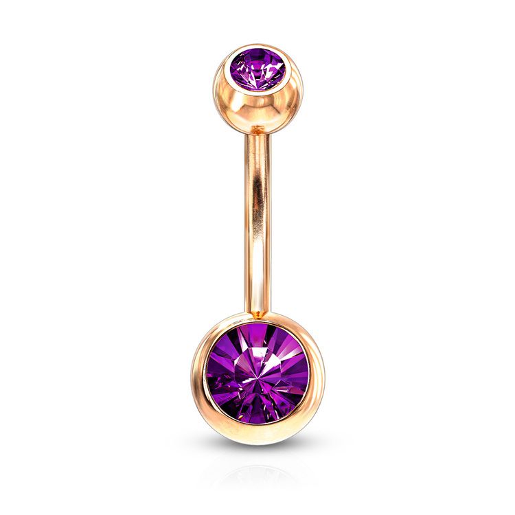 Navelsmycke 1.6mm roséguld PVD-pläterad kirurgiskt stål med 5 och 8mm crystalkulor