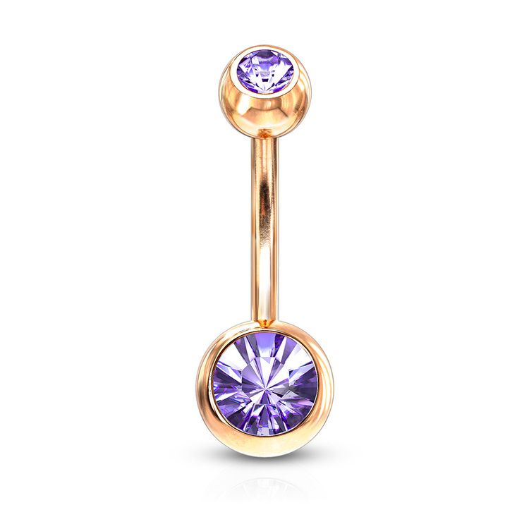 Navelsmycke 1.6mm roséguld PVD-pläterad kirurgiskt stål med 5 och 8mm crystalkulor
