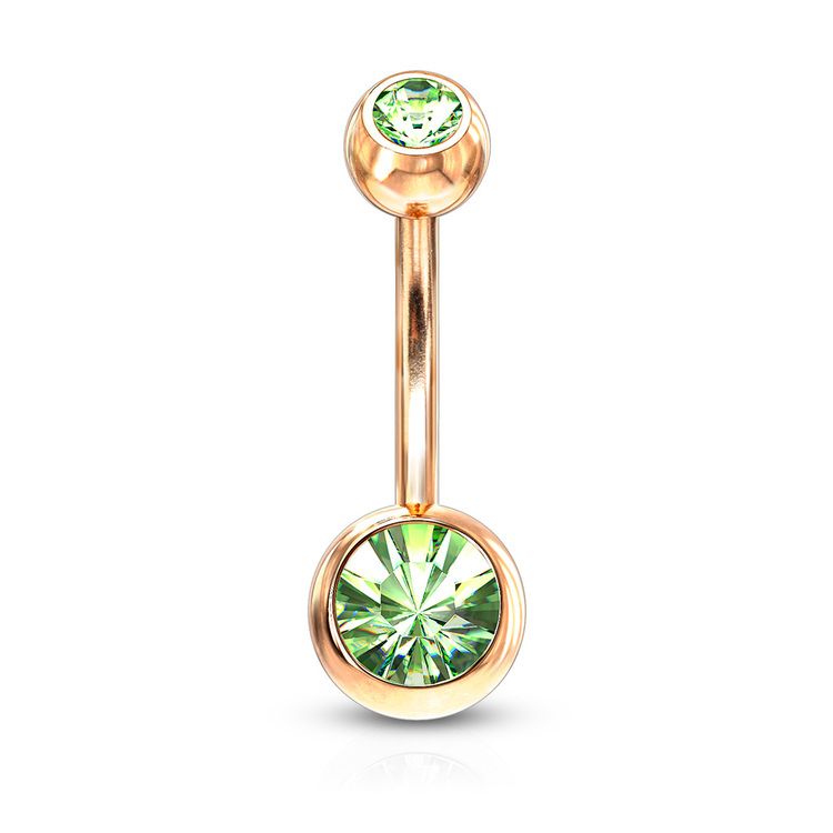 Navelsmycke 1.6mm roséguld PVD-pläterad kirurgiskt stål med 5 och 8mm crystalkulor