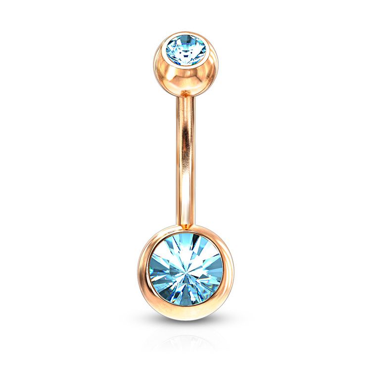 Navelsmycke 1.6mm roséguld PVD-pläterad kirurgiskt stål med 5 och 8mm crystalkulor