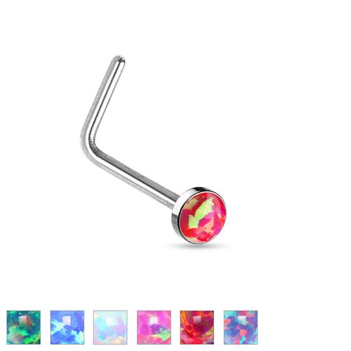 Näspiercing "L-böjd" 0.8mm med 2.5mm opalit