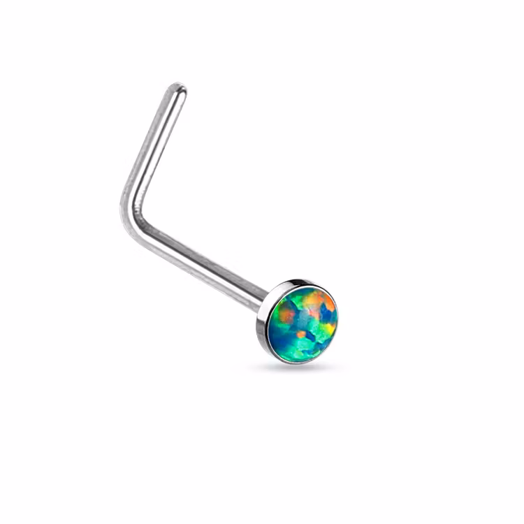 Näspiercing "L-böjd" 0.8mm med 2.5mm opalit