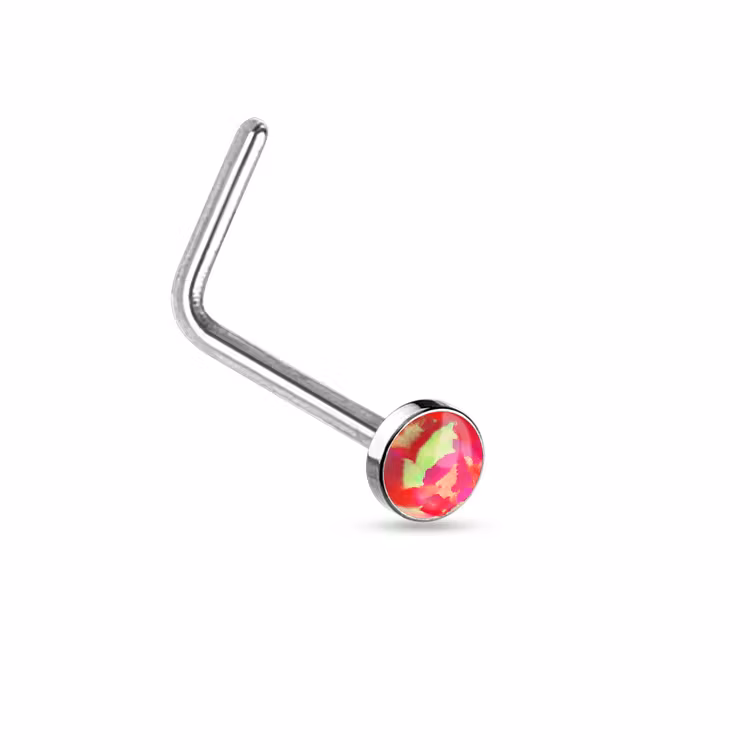 Näspiercing "L-böjd" 0.8mm med 2.5mm opalit