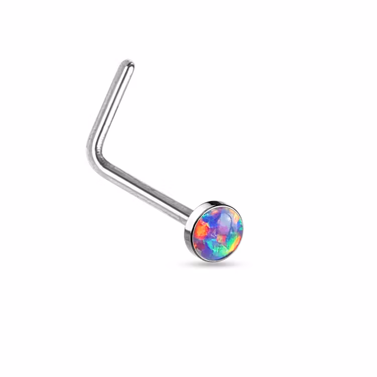 Näspiercing "L-böjd" 0.8mm med 2.5mm opalit
