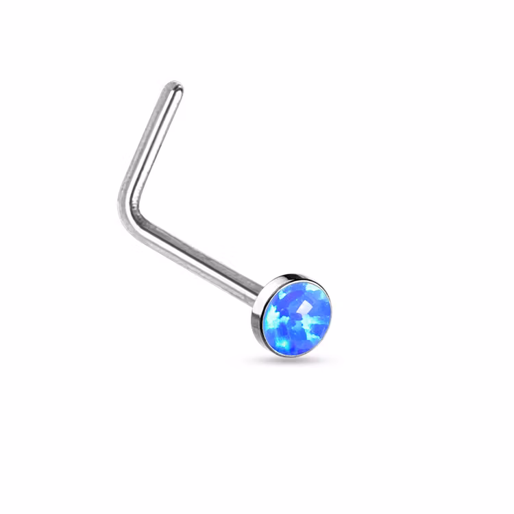 Näspiercing "L-böjd" 0.8mm med 2.5mm opalit