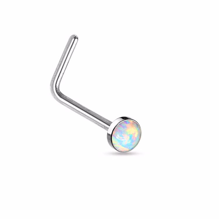 Näspiercing "L-böjd" 0.8mm med 2.5mm opalit