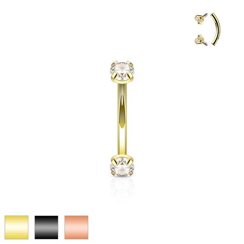 Banana i PVD-pläterad kirurgiskt stål invändigt gängad 1.2mm / 8mm med 3mm prong-set CZ