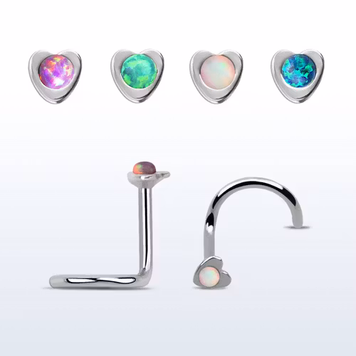 Nässmycke "Nose screw" 0.8mm hjärta med 1.5mm opalit