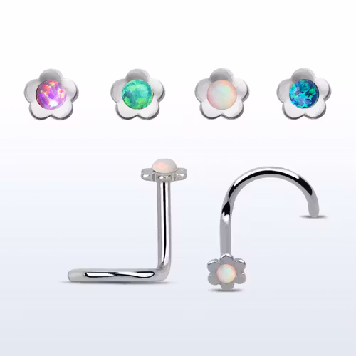 Nässmycke "Nose screw" 0.8mm blomma med 1.5mm opalit