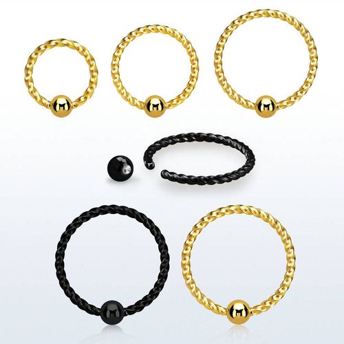PVD-Pläterad sömlös ring twistad design 1mm med 2.5mm kula