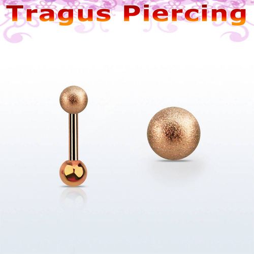 Tragus barbell 1.2mm roséguld med frostad 3mm kula (6mm)
