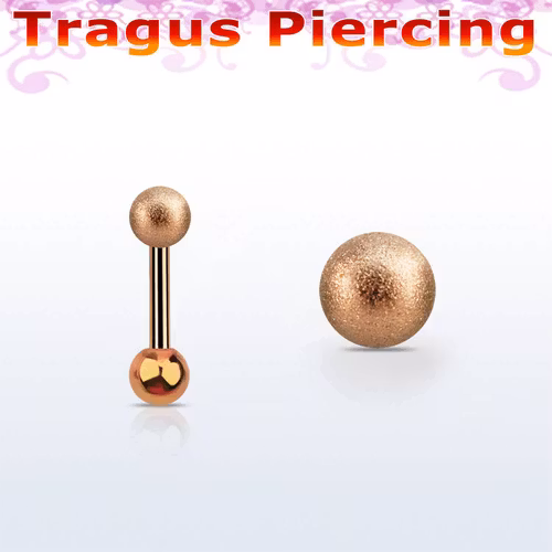 Tragus barbell 1.2mm roséguld med frostad 3mm kula (6mm)