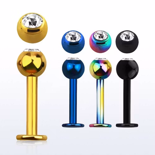 PVD-pläterad Labret 1.6mm med 4mm crystalkula (8mm)