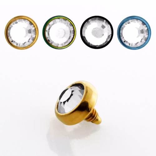 Dermal piercing 4mm topp i PVD-pläterad kirurgiskt stål med klar crystal