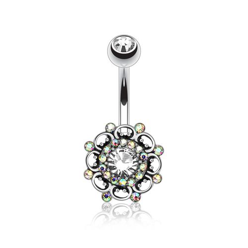 Navelsmycke - Antik silver med stenar