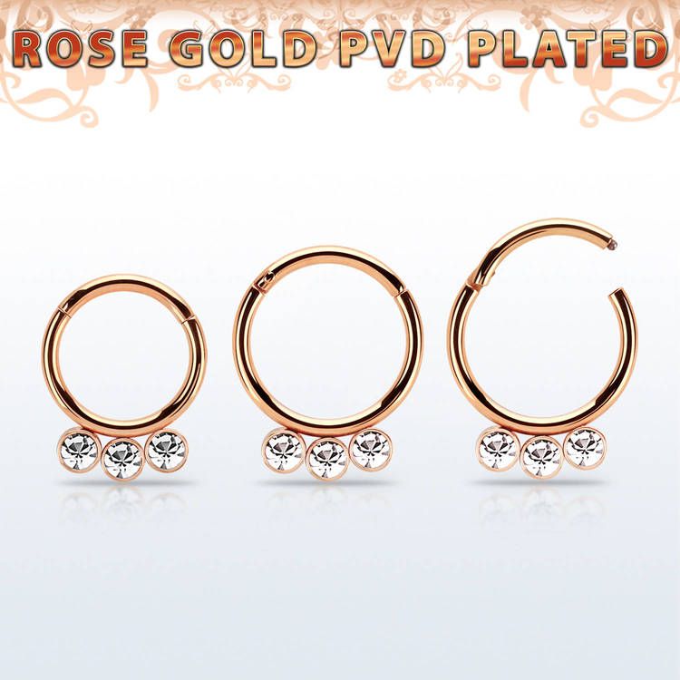 Segmentring roséguld 1.2mm med gångjärn och 3st stora crystals
