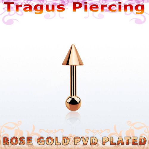 Tragus barbell 1.2mm roséguld med 4mm kon