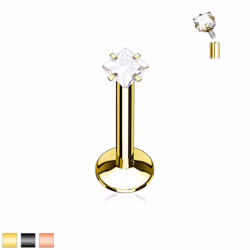 PVD Pläterad labret 1.2mm med fyrkantig CZ