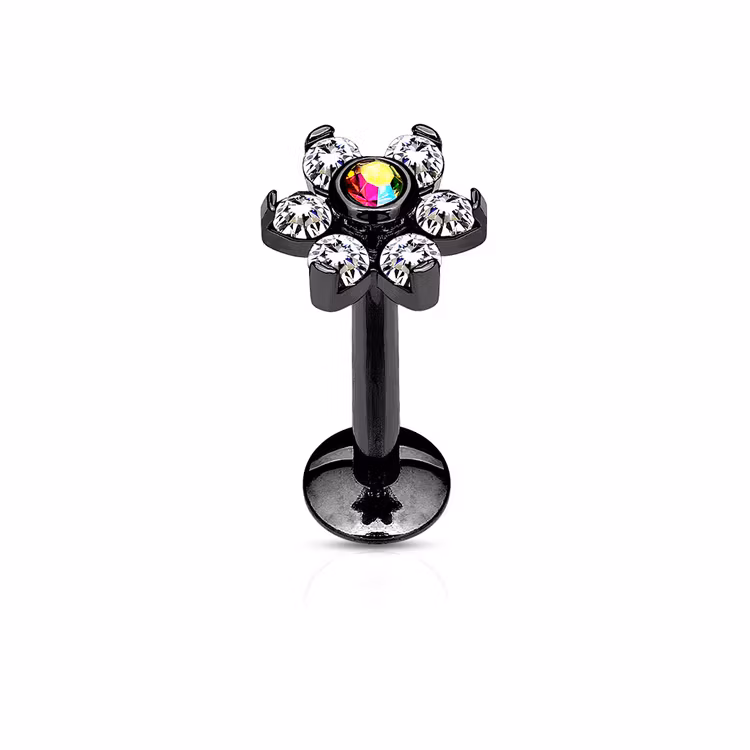 PVD Pläterad Labret 1.2mm - blomma med cubic zirconia