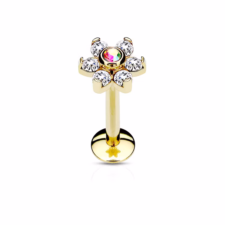 PVD Pläterad Labret 1.2mm - blomma med cubic zirconia