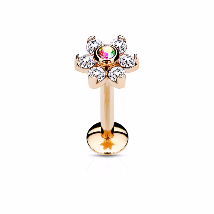 PVD Pläterad Labret 1.2mm - blomma med cubic zirconia