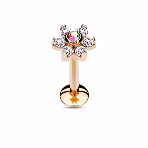 PVD Pläterad Labret 1.2mm - blomma med cubic zirconia