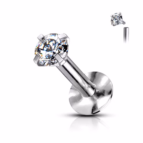 Labret / Monroe 1.2mm med klar "prong-set" cubic zirconia