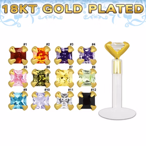 Bio-Flex Labret 1.2mm med 3mm CZ kloinfattad guldpläterad silver