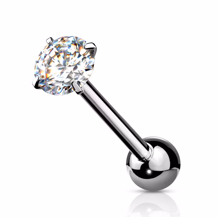 Tungstav / barbell med rund CZ crystal
