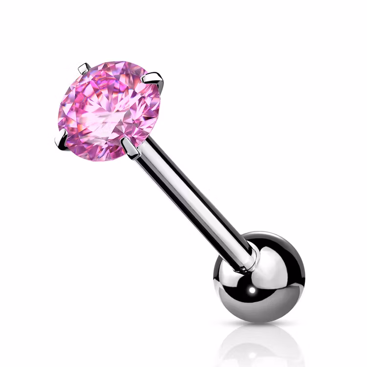 Tungstav / barbell med rund CZ crystal
