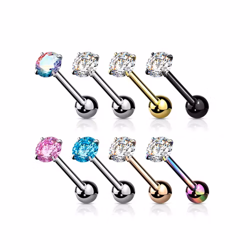 Tungstav / barbell med rund CZ crystal