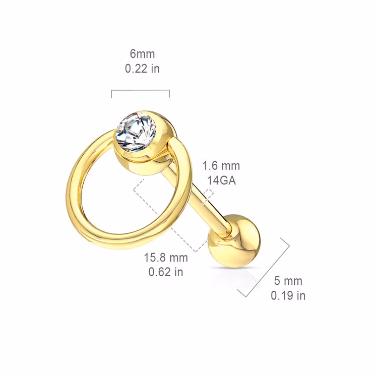 Barbell / tungstav 1.6mm med slavring och crystalkula