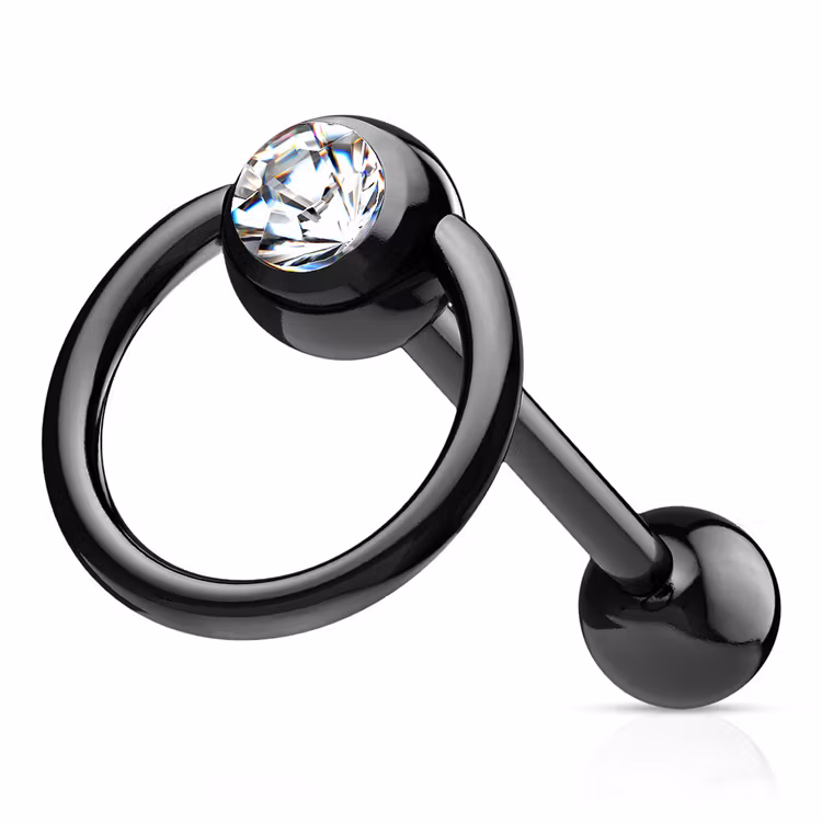 Barbell / tungstav 1.6mm med slavring och crystalkula