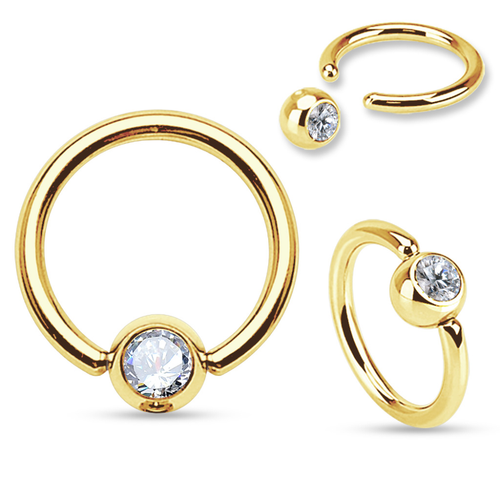 BCR guldpläterad 1.0mm ring med klar 3mm crystalkula