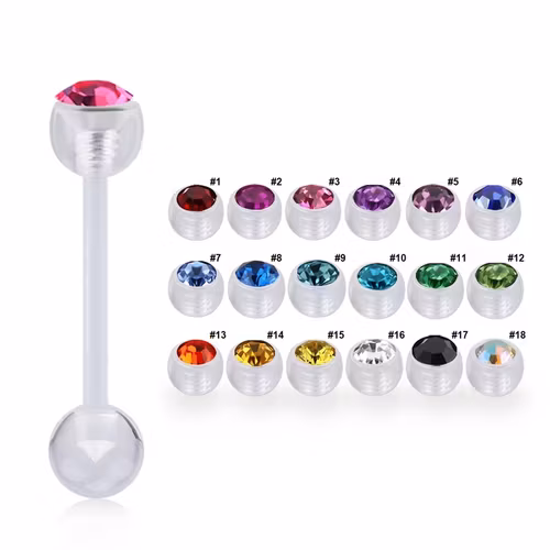 Flexibel barbell i akrylplast med 6mm crystalkula