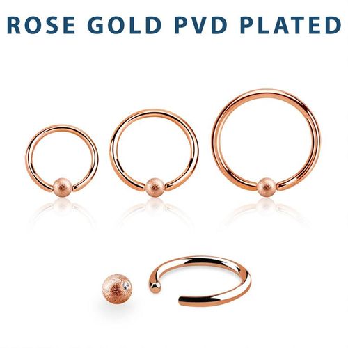 PVD-Pläterad BCR 1mm med 3mm frostad kula roséguld