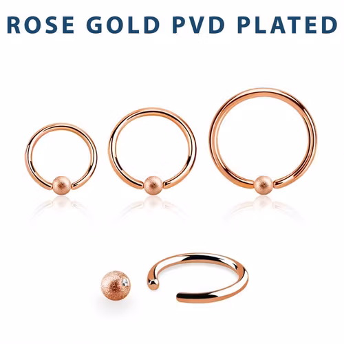 PVD-Pläterad BCR 1mm med 3mm frostad kula roséguld