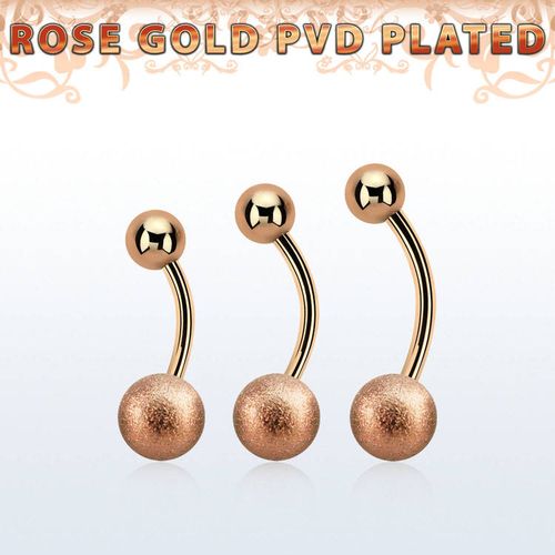Banana / navelsmycke roséguld PVD-pläterad kirurgiskt stål utvändigt gängad med 8mm frostad kula