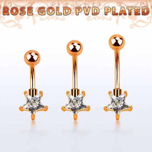 Navelsmycke med 7mm stjärnformad klar cubic zirconia roséguld
